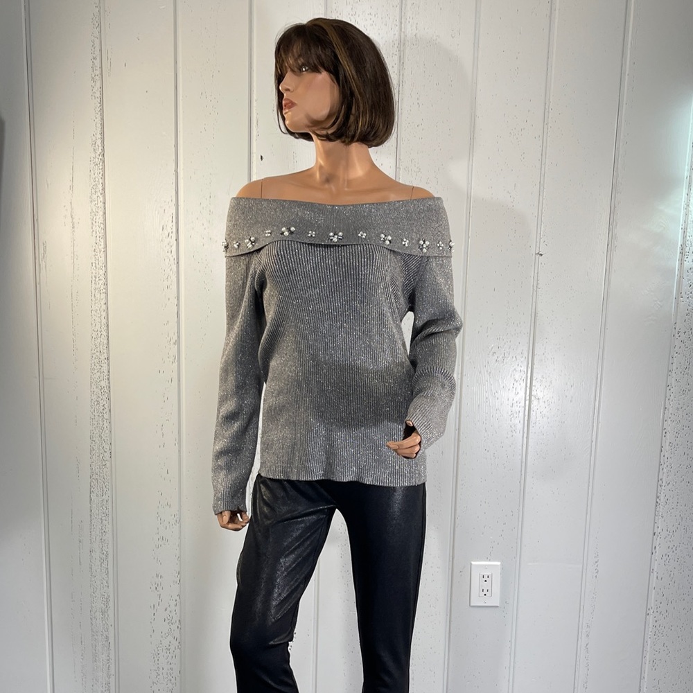 *Lauren Michelle Women’s Grey Off The Shoulder Sweater Sz L